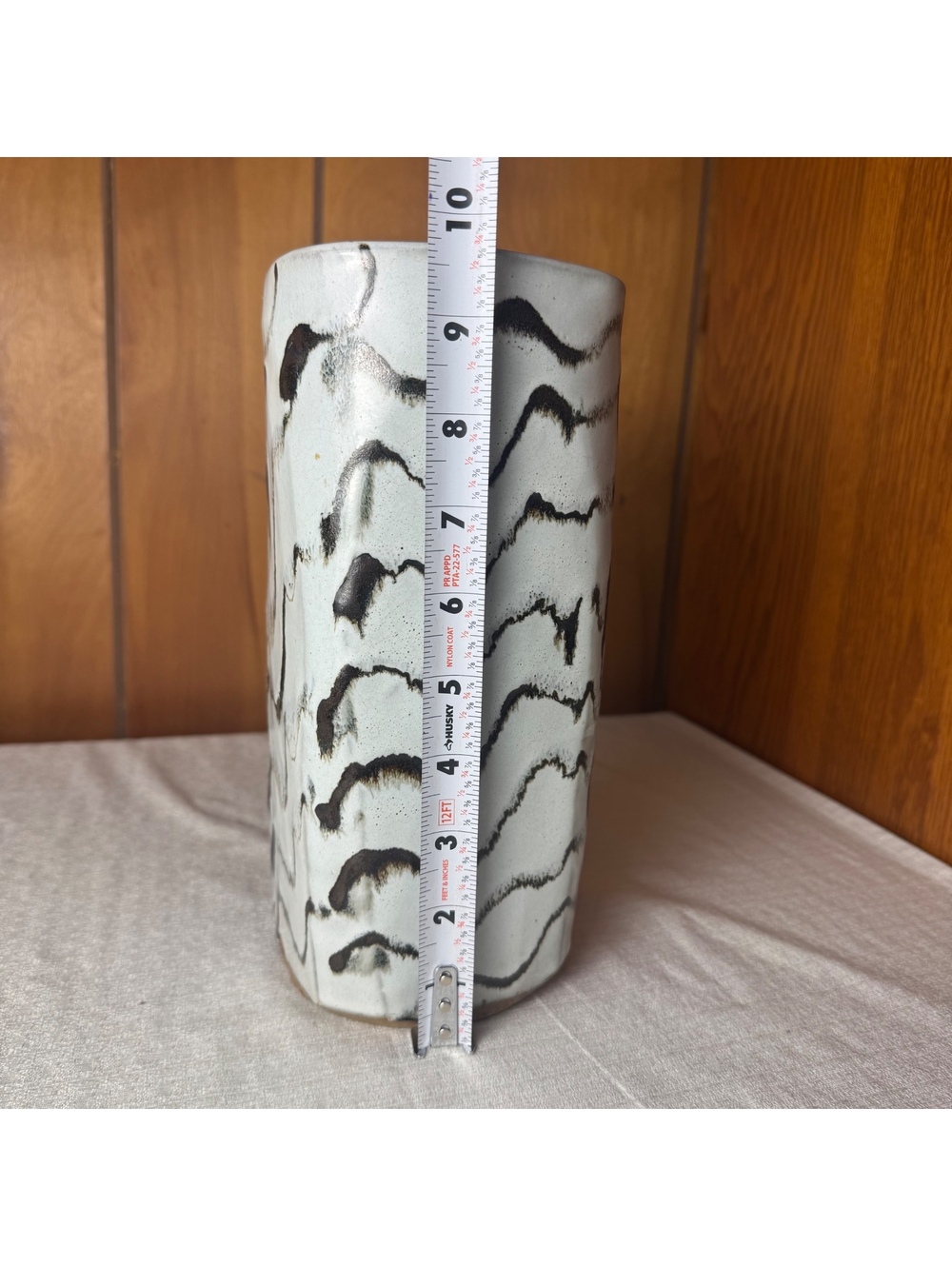 Vintage Studio Pottery Vase Black White Abstract Ceramic 10 Inch - Picture 7 of 8